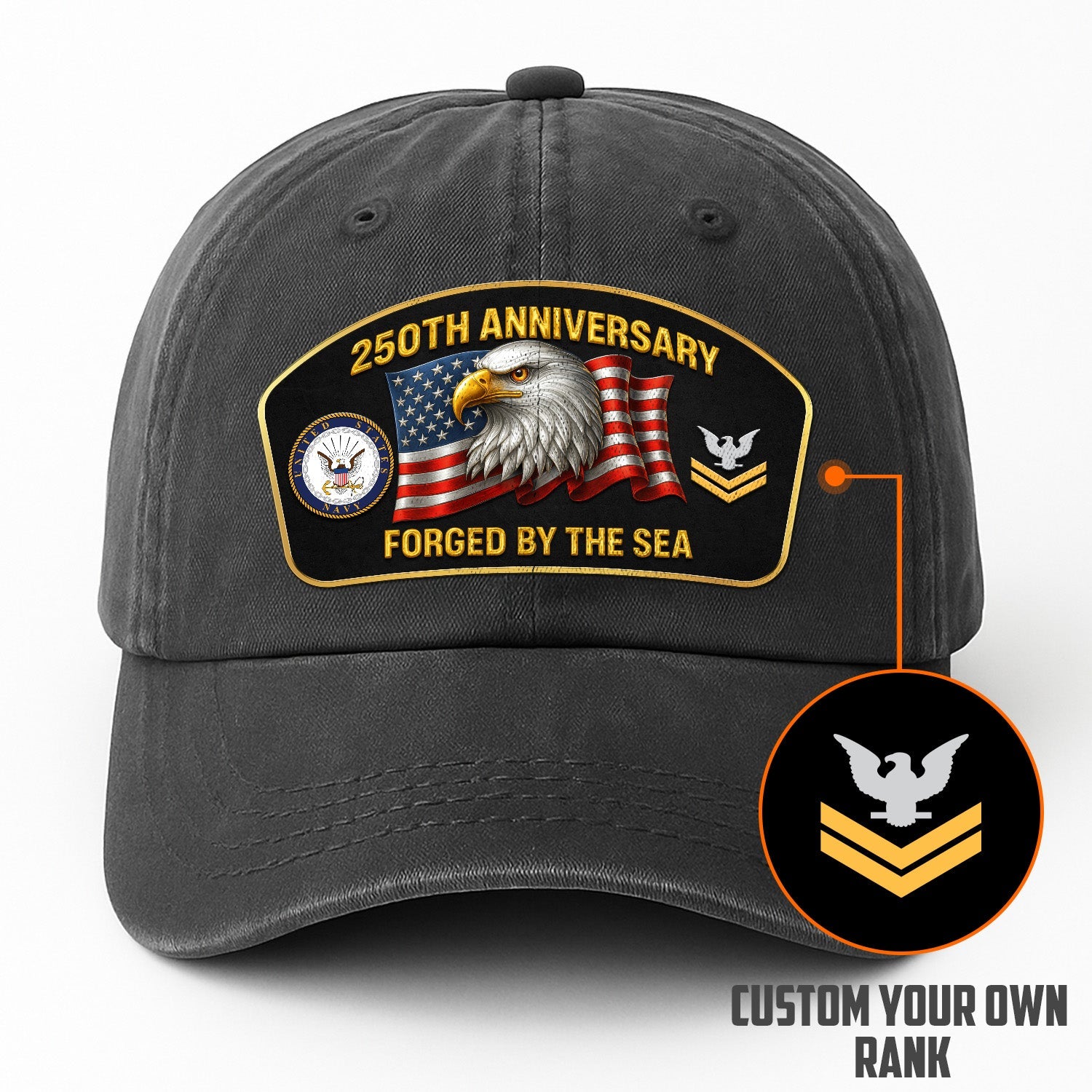 Custom Ranks US Navy Premium Washed Denim Cap DC021