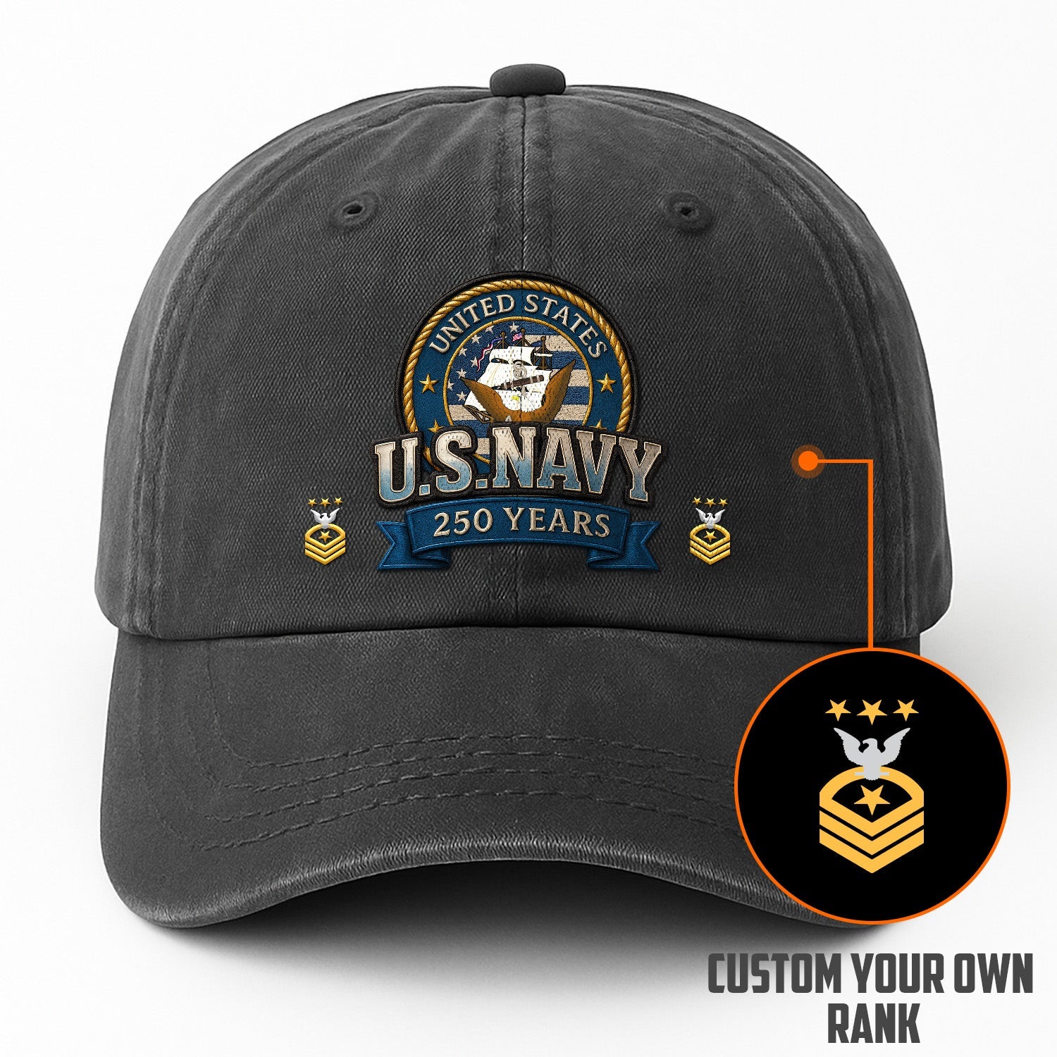 Custom Ranks US Navy Premium Washed Denim Cap DC020