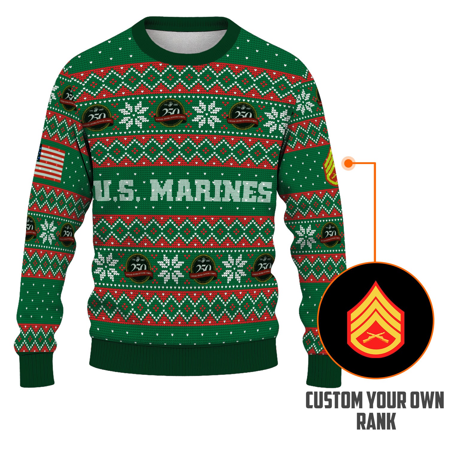 Custom Ranks USMC Ugly Christmas Sweater for Women Men KRUST09