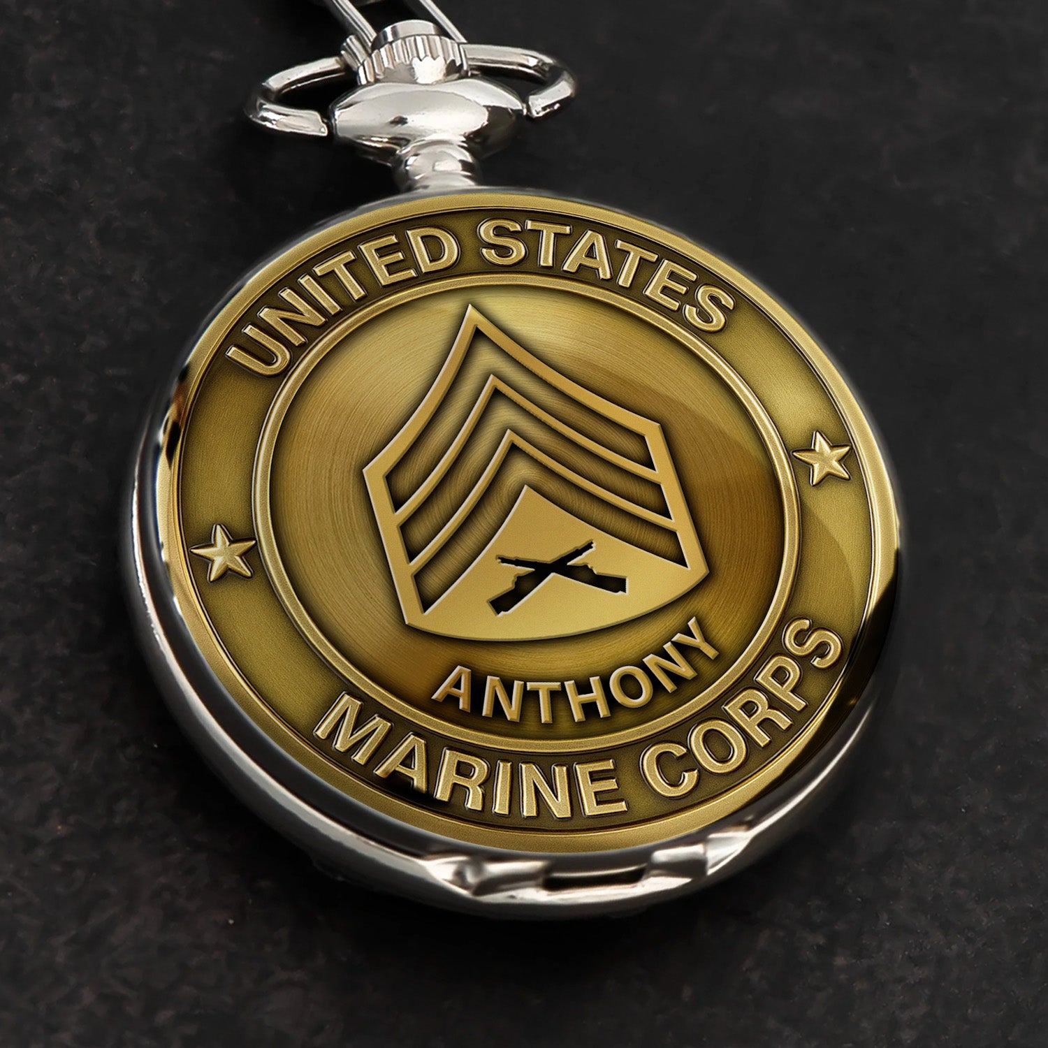 Personalized MARlNE Custom Ranks/Insignia And Text Round Pocket Watch
