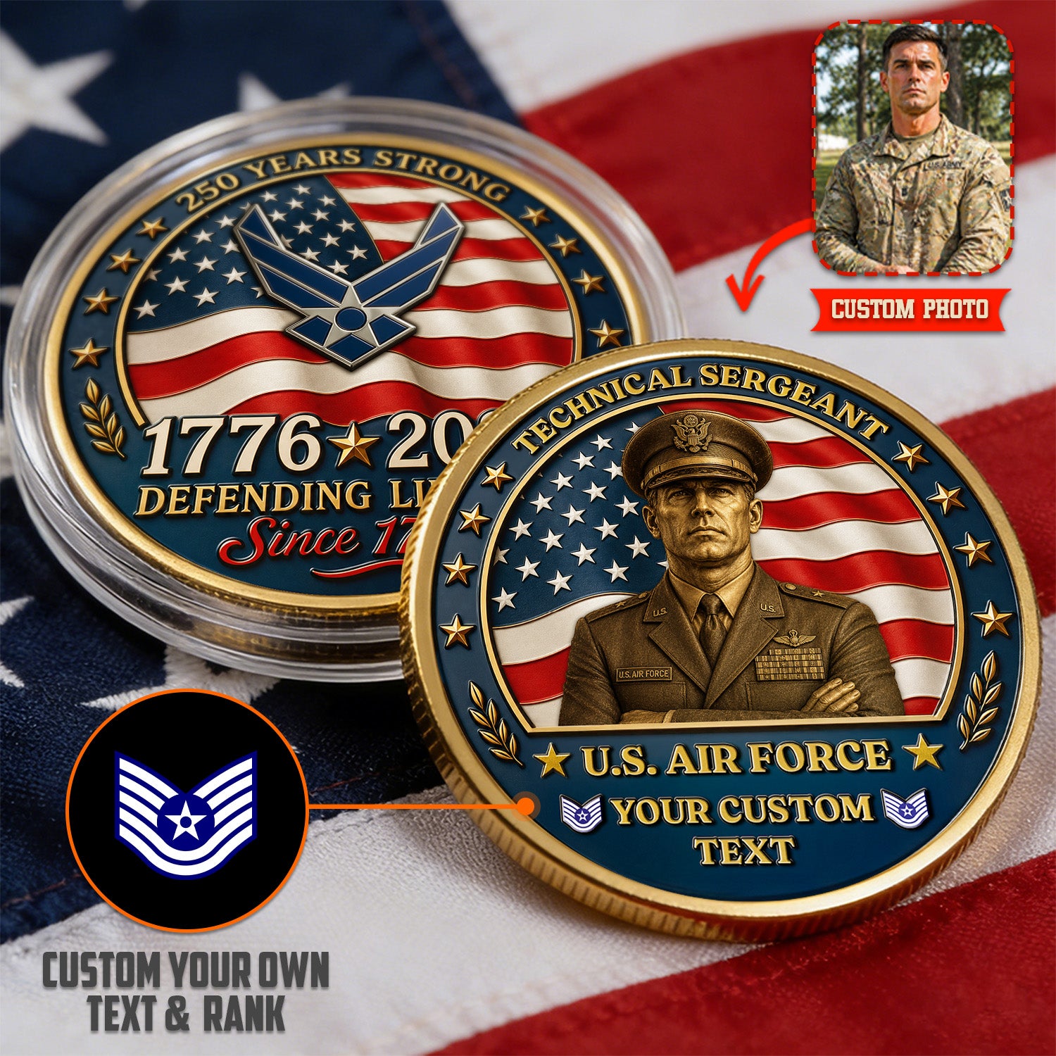 Custom Air Force Veteran Coin with Photo – Personalized Military Keepsake