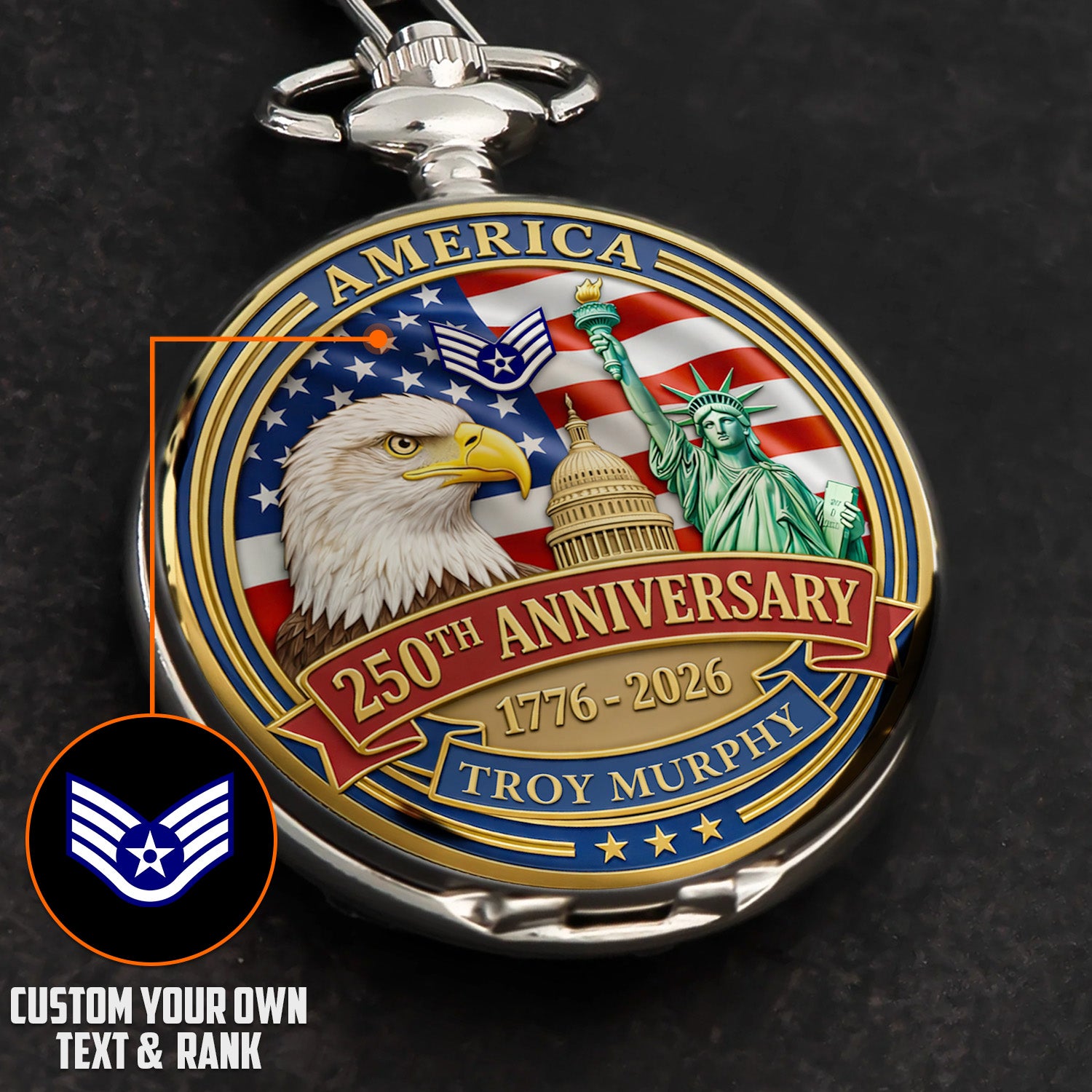 US Air Force Pocket Watch Custom Text Military Gift