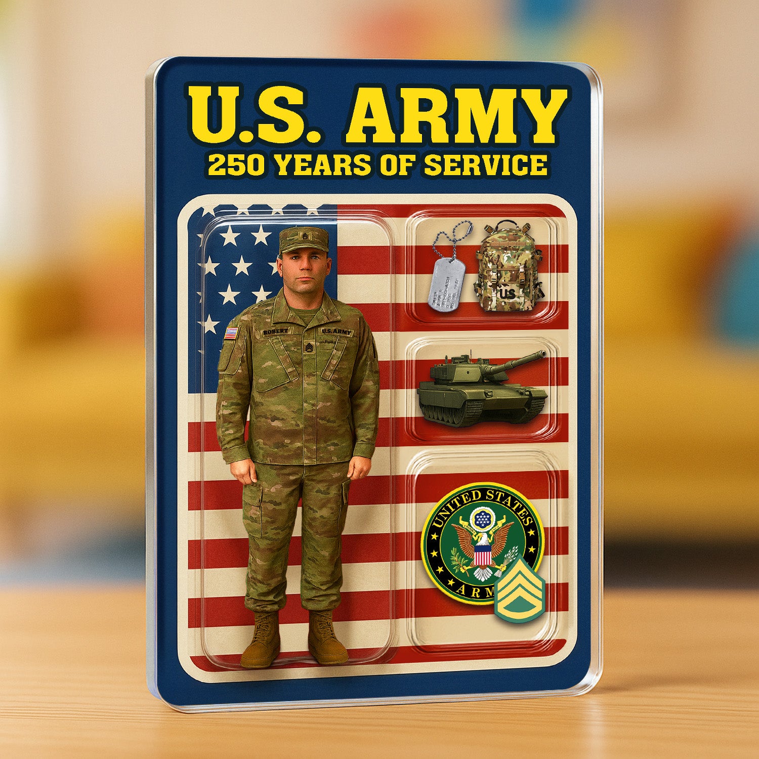Personalized US Army 250th Years Of Service Custom Figure Army Combat Uniform Acrylic Block