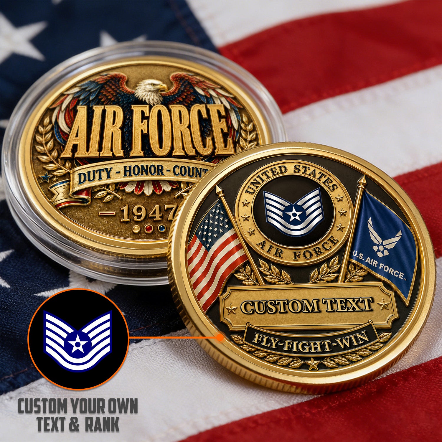 Custom USAF Military Rank Message 3D Challenge Coin