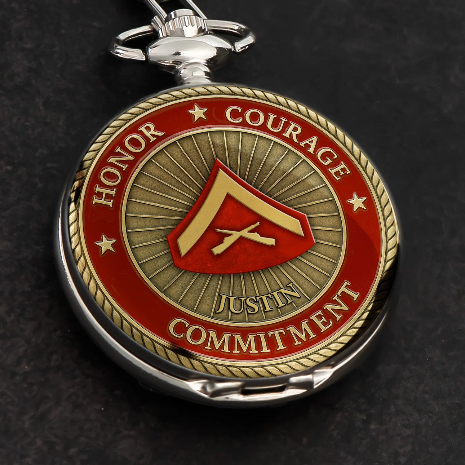 Personalized MARlNE Core Values - Custom Rank/Name Pocket Watch