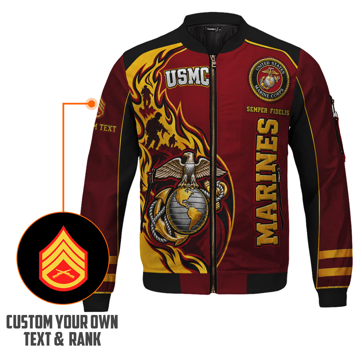Custom USMC Bomber Jacket Personalized Military Rank Name for Men