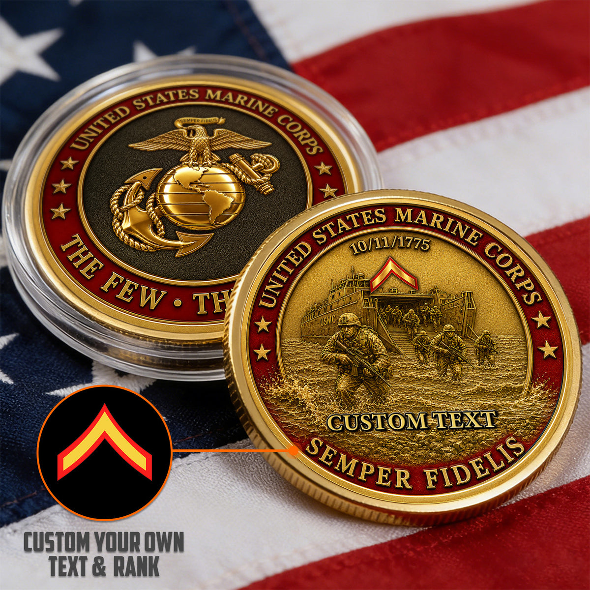 Marine Corps Officer Rank Personalized 3D Challenge Coin