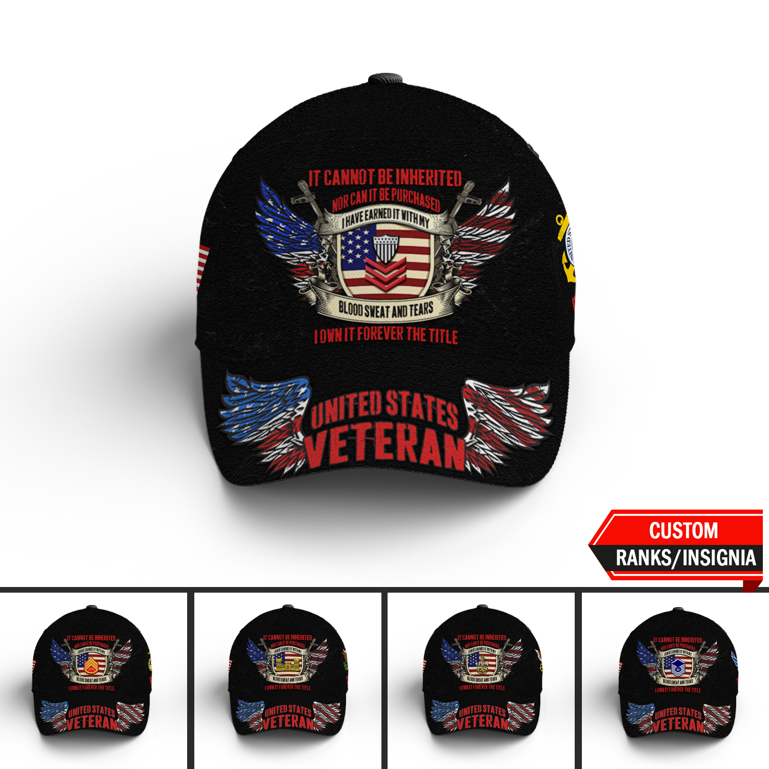 Custom Ranks/Insignia, Personalized Name And Years Served All Over Prints Premium Classic Cap KAOVC22