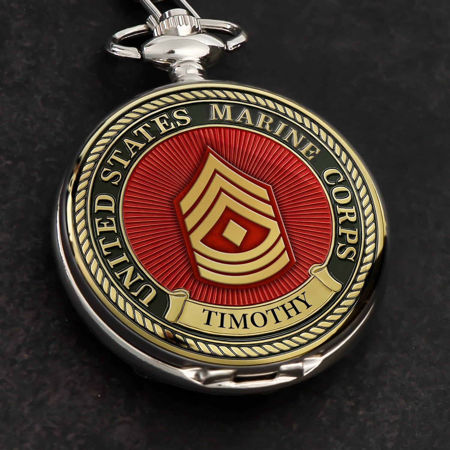 Personalized MARlNE Custom Ranks/Insignia And Text Round Pocket Watch