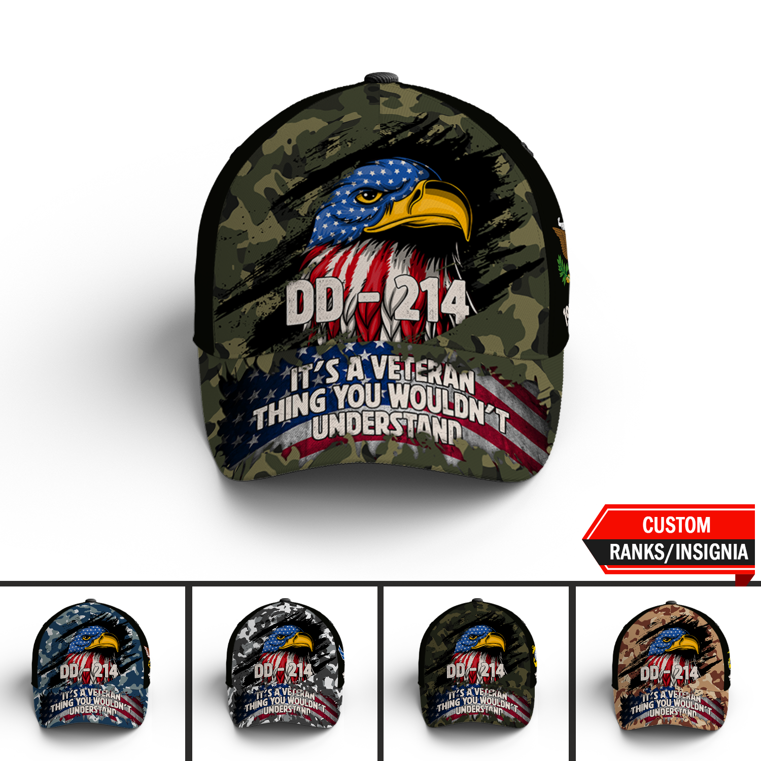 Custom Ranks/Insignia, Personalized Name And Years Served All Over Prints Premium Classic Cap KAOVC18