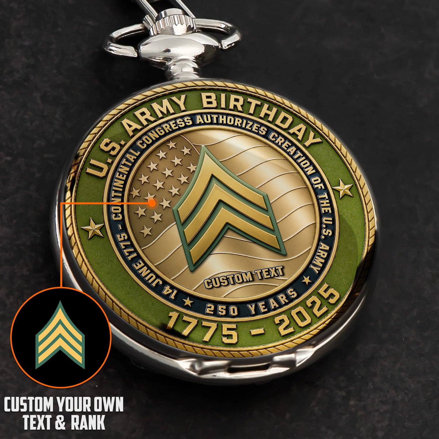 US Army Veteran Pocket Watch 250th Anniversary Gift for Men