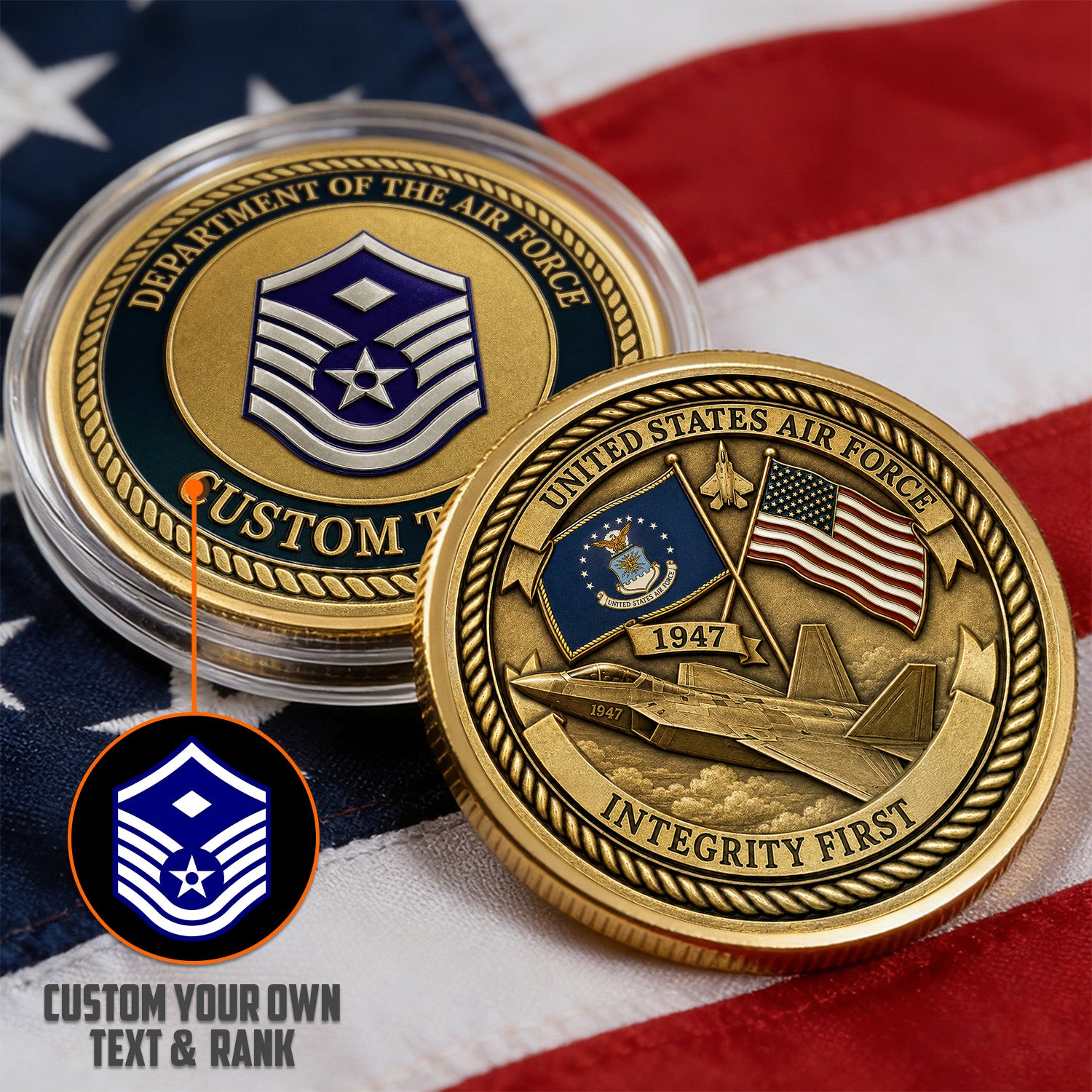 USAF Personalized Promotion Rank 3D Challenge Coin Gift