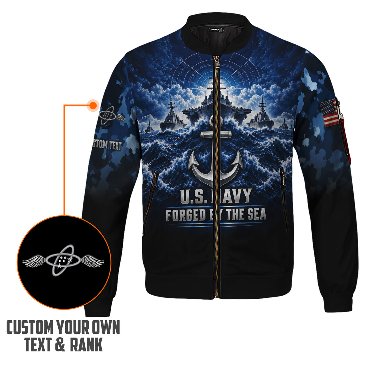 Custom US Navy Bomber Jacket Personalized Name Rank for Veterans