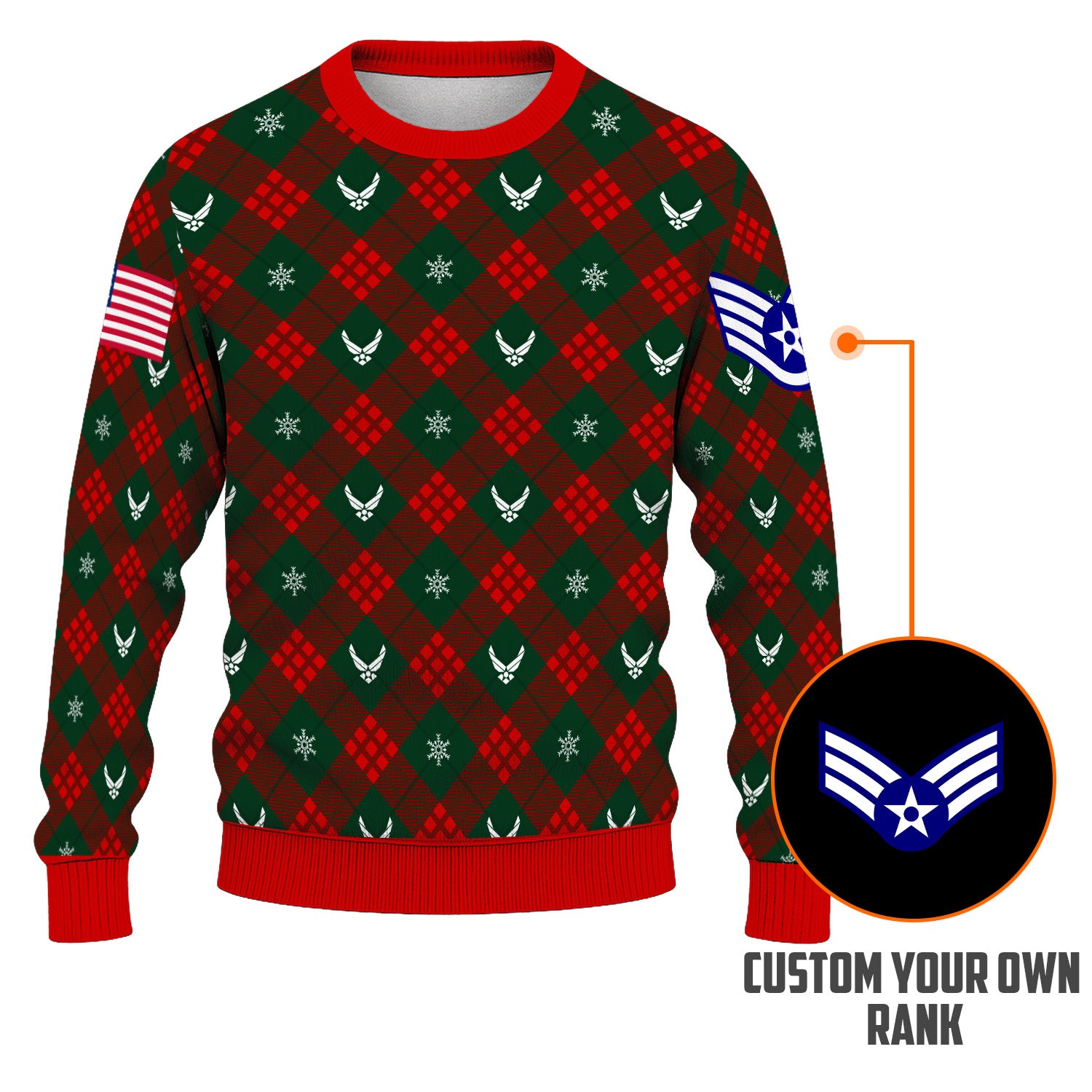 Custom Ranks US Air Force Ugly Christmas Sweater for Women Men KRUST08