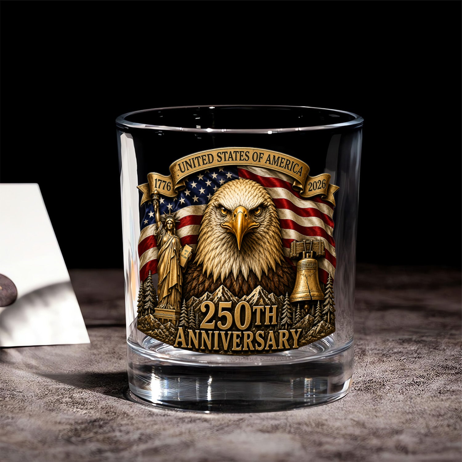 USA 1776-2026 Whiskey Glass American Heritage Gift