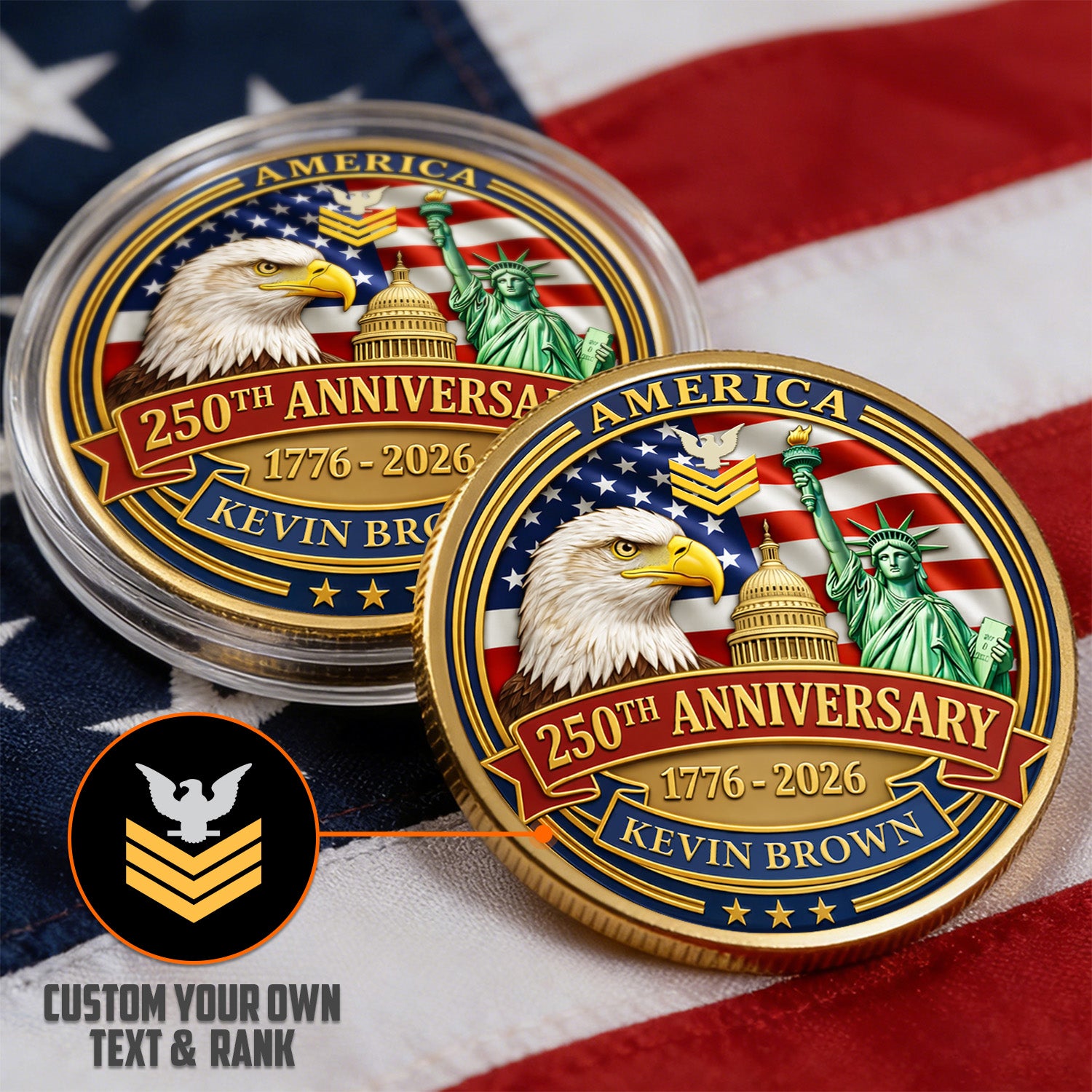USA 250th Challenge Coin Custom Rank Name US Navy