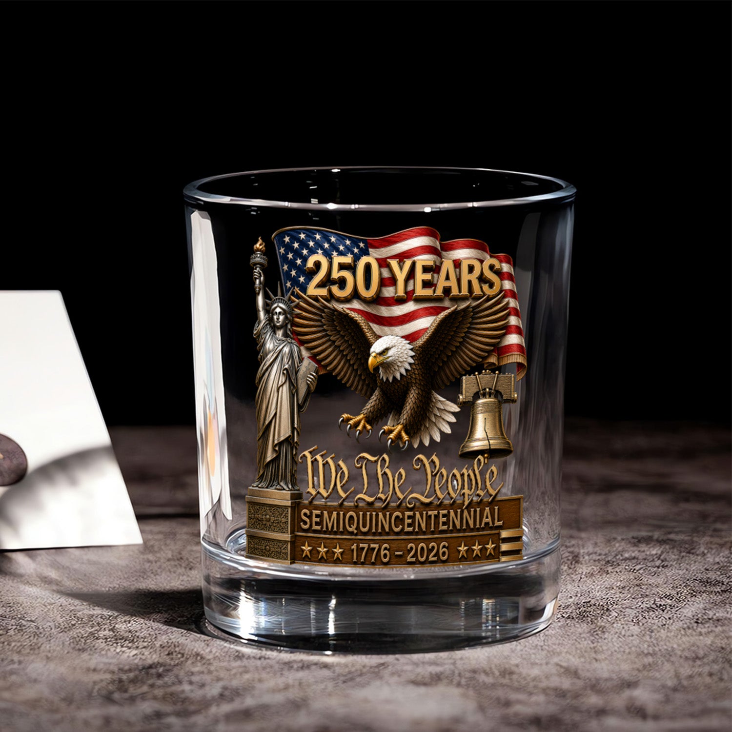 USA 250 Years of Freedom Whiskey Glass Patriotic Gift