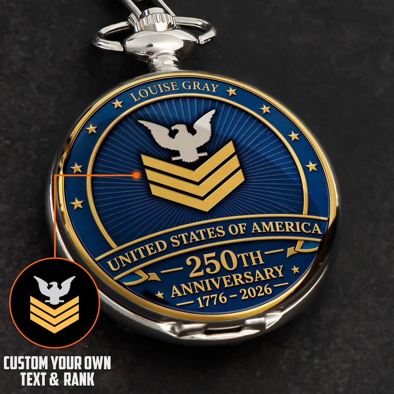 Custom Rank US Navy Pocket Watch Veteran Appreciation Gift