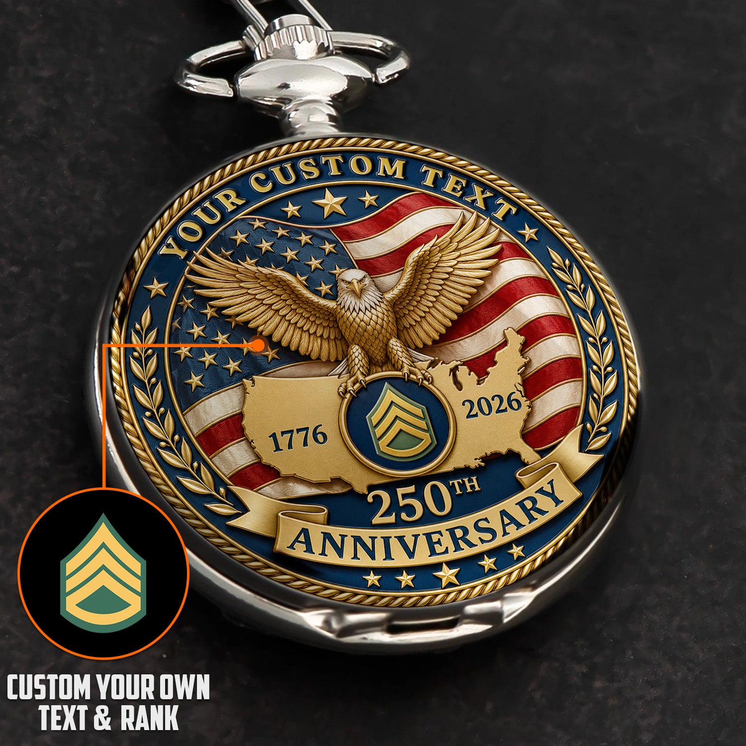 Army Rank Name Custom Pocket Watch USA 250th Anniversary