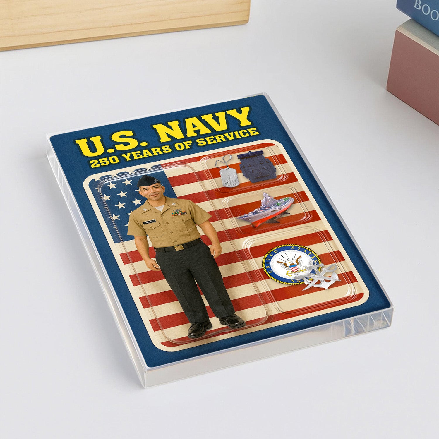 Personalized US Navy 250th Years Of Service Custom Figure Enlisted Service Uniform Acrylic Block