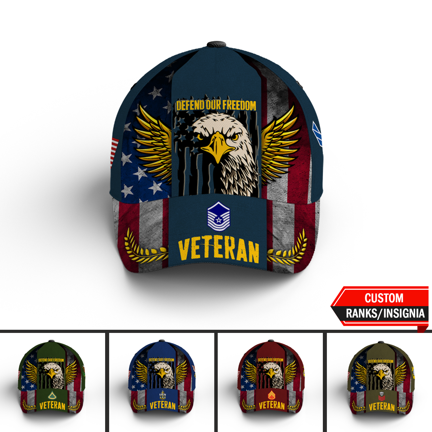Custom Ranks/Insignia, Personalized Name And Years Served All Over Prints Premium Classic Cap KAOVC21