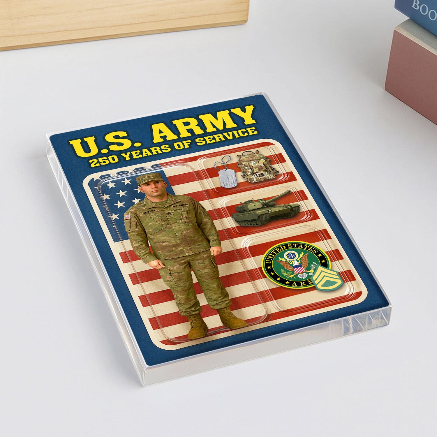 Personalized US Army 250th Years Of Service Custom Figure Army Combat Uniform Acrylic Block