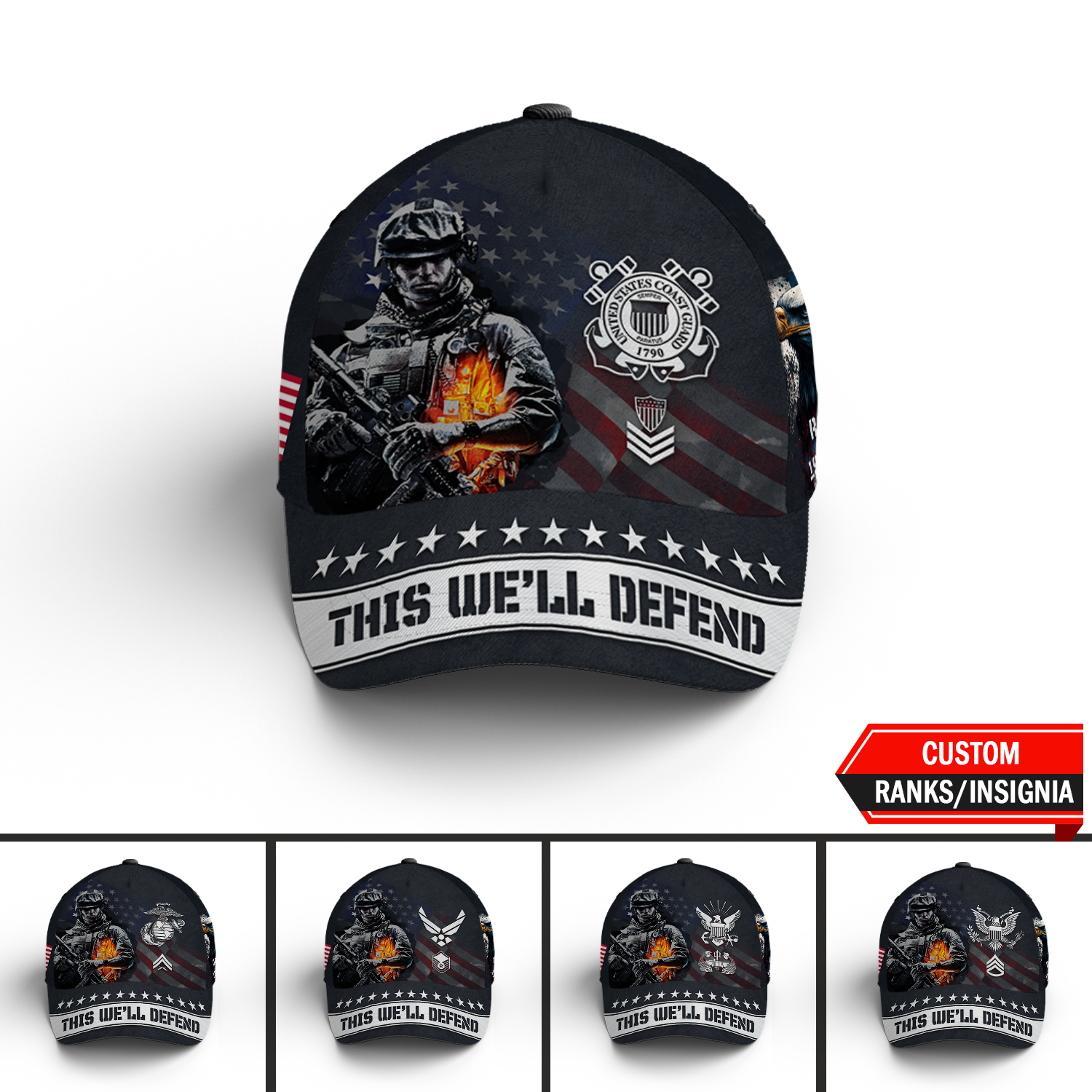Custom Ranks/Insignia, Personalized Name And Years Served All Over Prints Premium Classic Cap KAOVC24