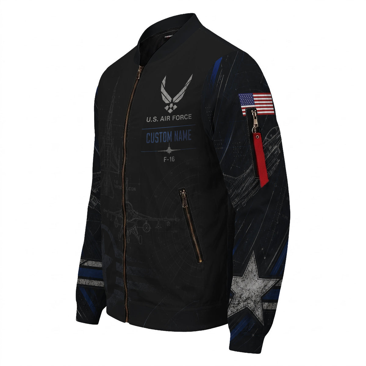 Custom USAF Veteran Bomber Jacket Personalized Name Rank Military Gift