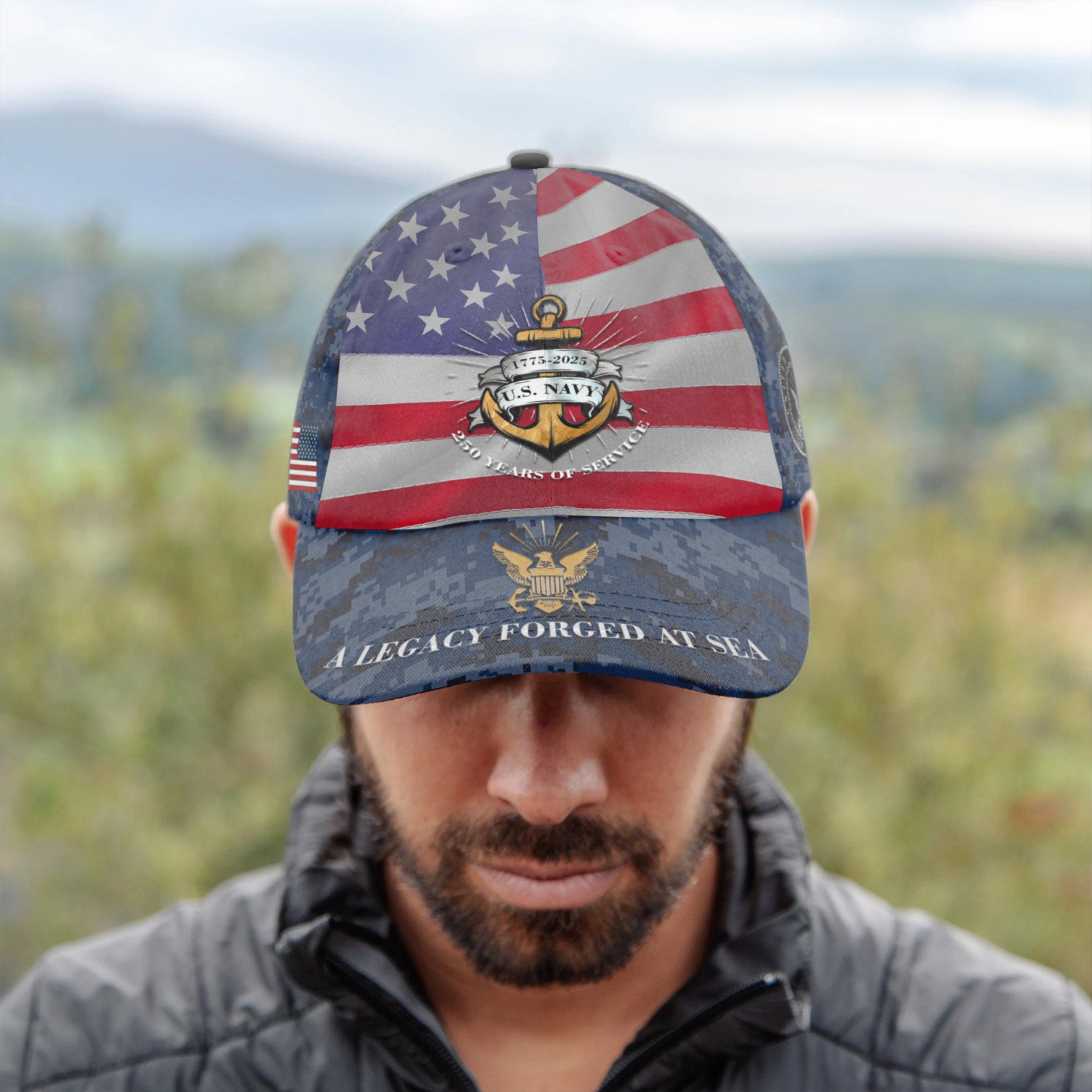 US Navy 250 Years A Legacy Forged At Sea All Over Prints Premium Classic Cap