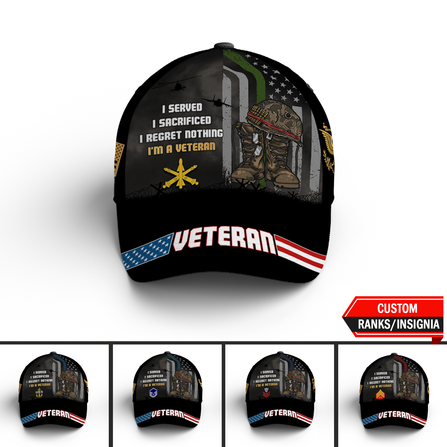 Custom Ranks/Insignia, Personalized Name And Years Served All Over Prints Premium Classic Cap KAOVC16