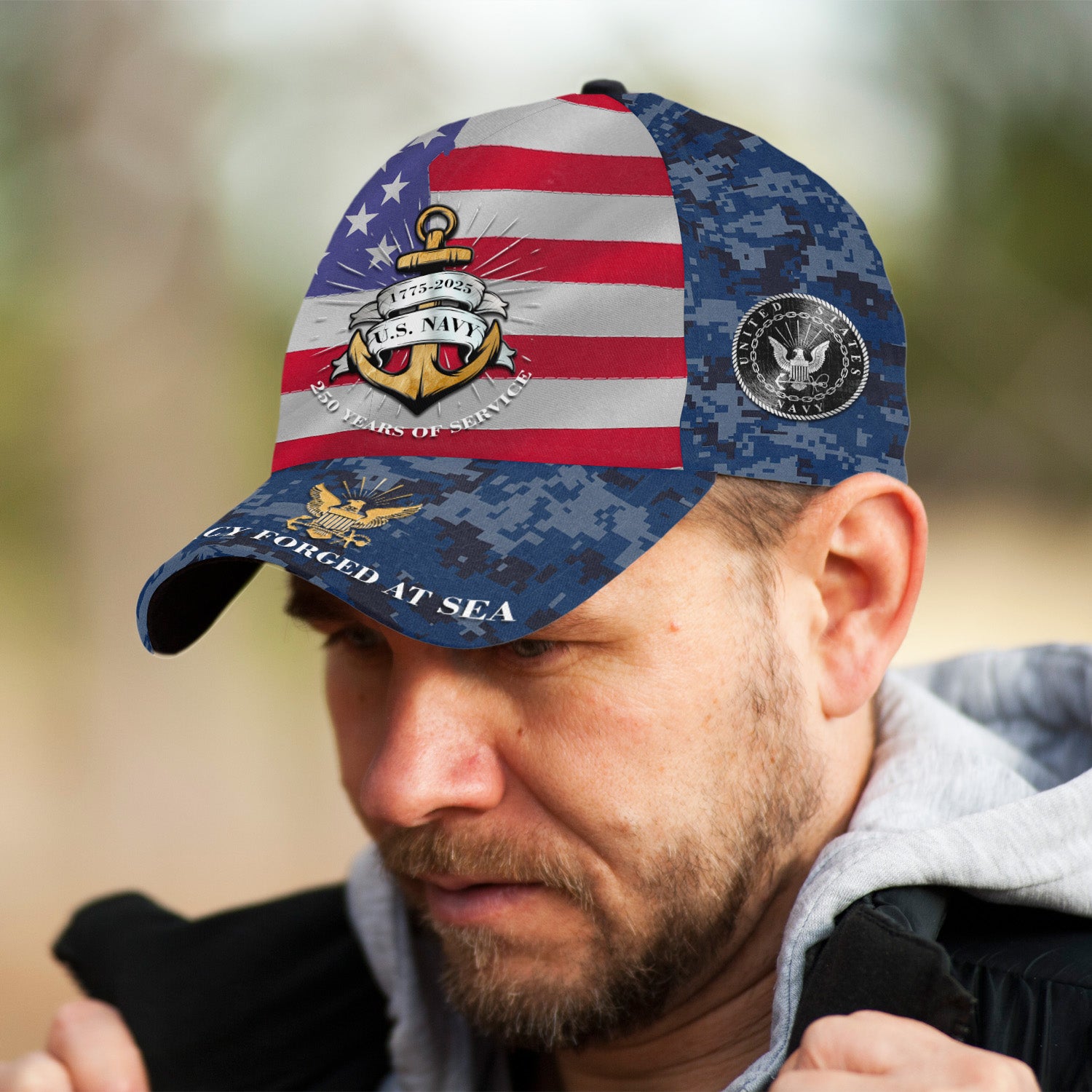 US Navy 250 Years A Legacy Forged At Sea All Over Prints Premium Classic Cap