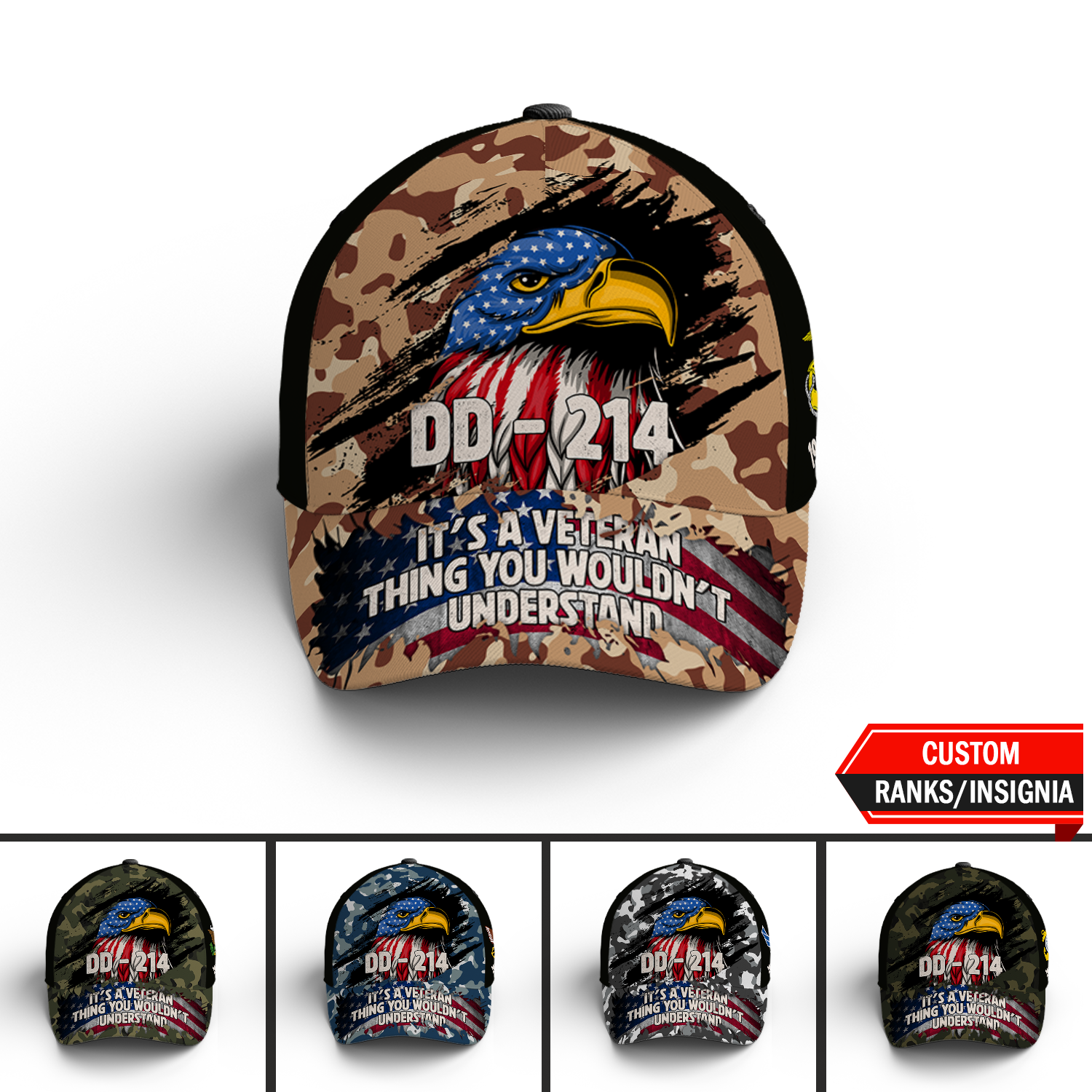 Custom Ranks/Insignia, Personalized Name And Years Served All Over Prints Premium Classic Cap KAOVC18
