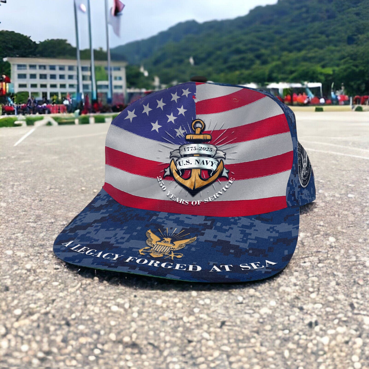 US Navy 250 Years A Legacy Forged At Sea All Over Prints Premium Classic Cap