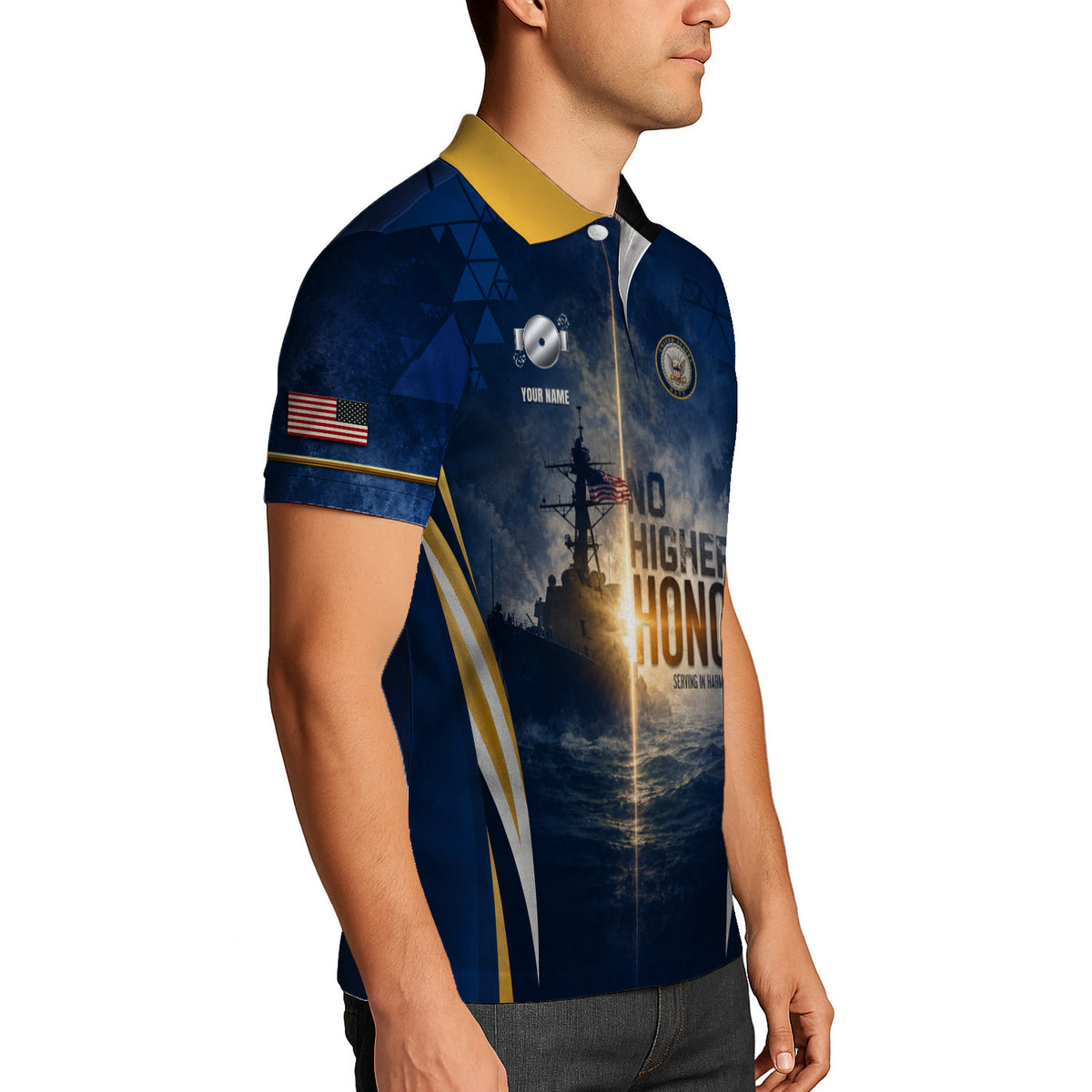 US Navy Military Personalized Rank Polo Shirt Gift for Men