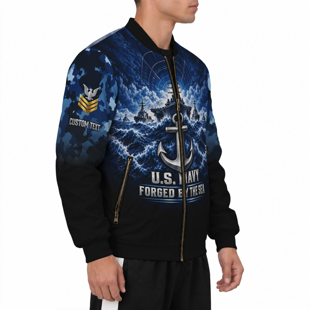 Custom US Navy Bomber Jacket Personalized Name Rank for Veterans