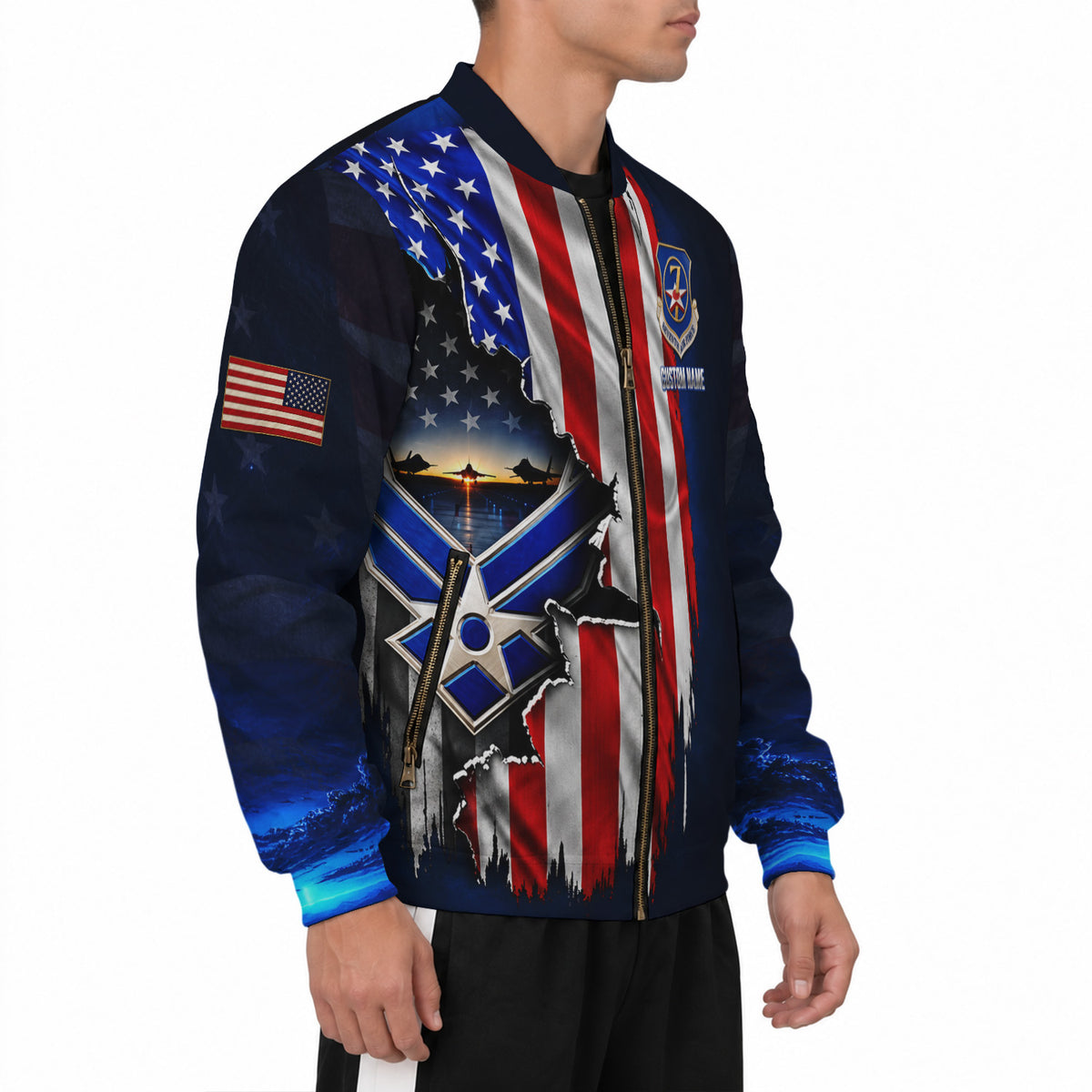 Personalized U.S. Air Force Bomber Jacket Custom Rank & Text Veteran Gift