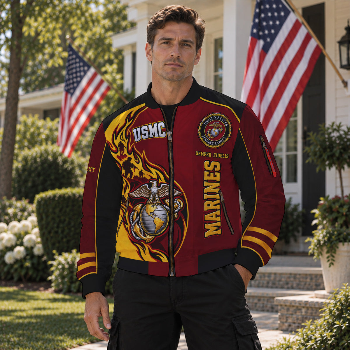 Custom USMC Bomber Jacket Personalized Military Rank Name for Men