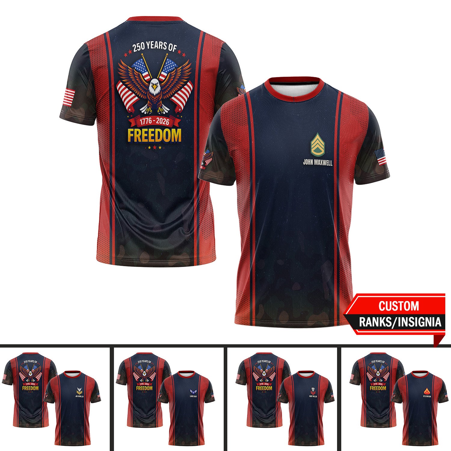 USA 250 Freedom T Shirt Eagle Patriotic All Over Print