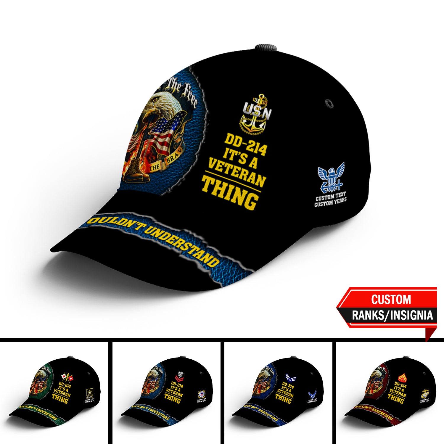 Custom Ranks/Insignia, Personalized Name And Years Served All Over Prints Premium Classic Cap JAOVC18