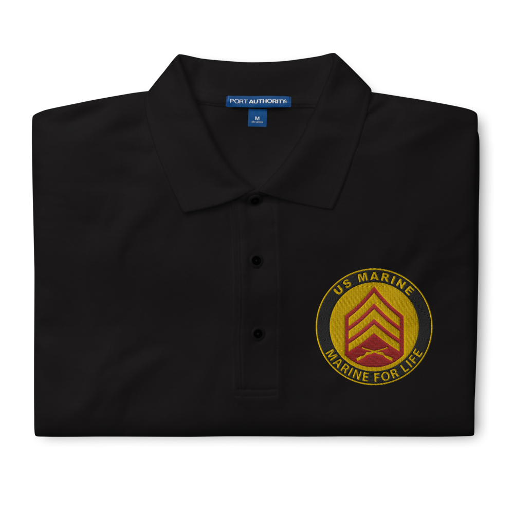 Custom MARlNE Ranks, Insignia Marine For Life Embroidered Port Authority Polo Shirt