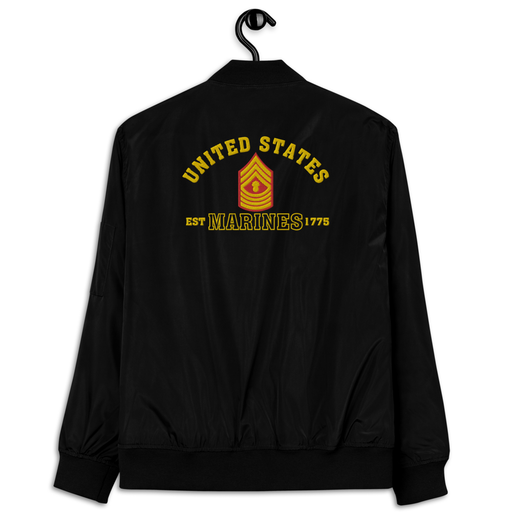 US Marines EST. 1775, Custom MARlNE Ranks, Insignia On Back, Embroidered Recycled Bomber Jacket