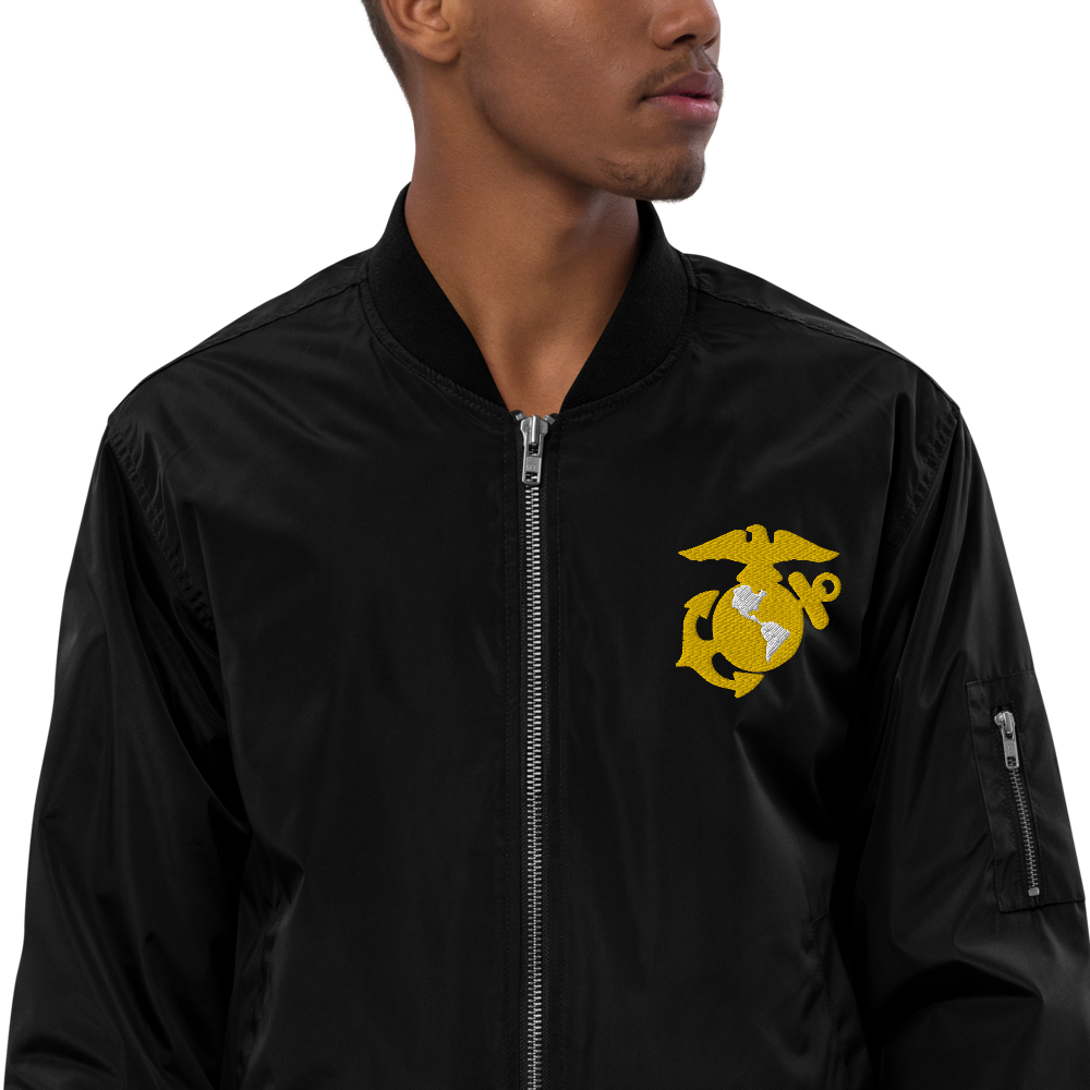 Never Underestimate An Old Marine, Custom MARlNE Ranks, Insignia On Back, Embroidered Recycled Bomber Jacket