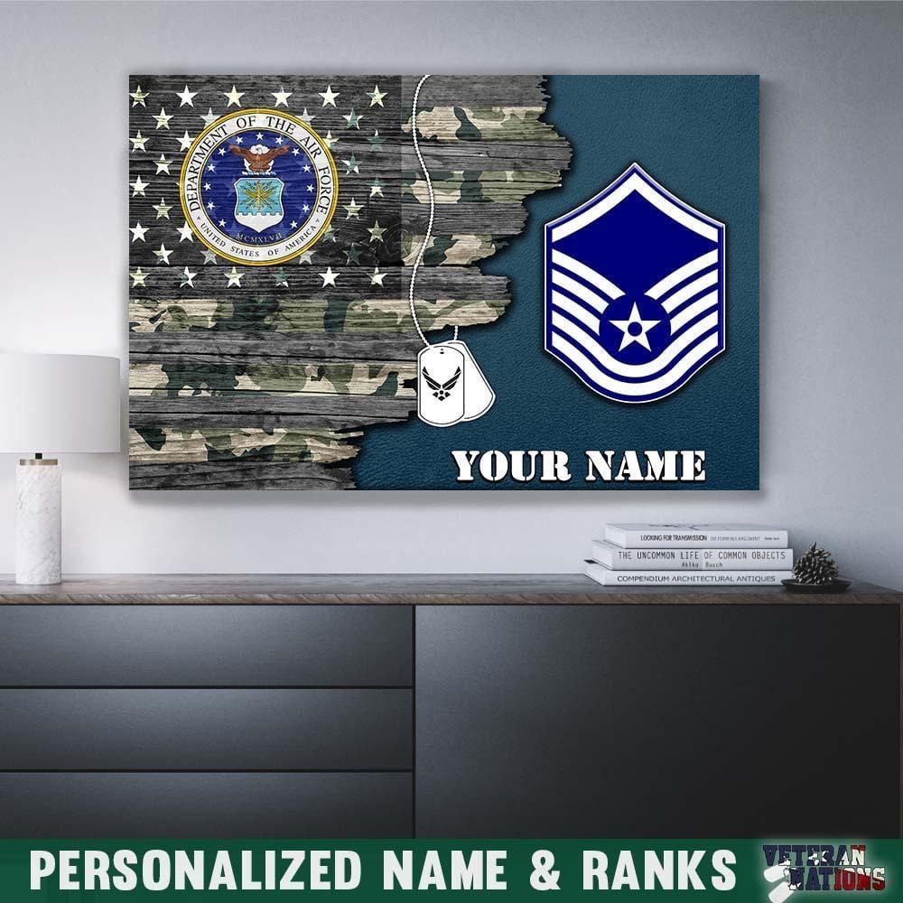 Personalized Canvas 1.5in Frame - USA Half Flag With Military Ranks/Insignia - Personalized Name & Ranks-Canvas-Personalized-AllBranch-Veterans Nation