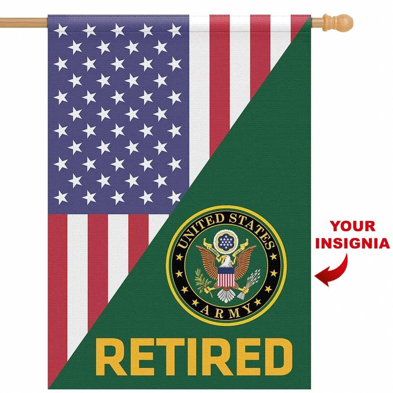 US Army Retired Insignia With America Flag House Flag 28 Inch x 40 Inch Twin-Side Printing-HouseFlag-Army-Veterans Nation
