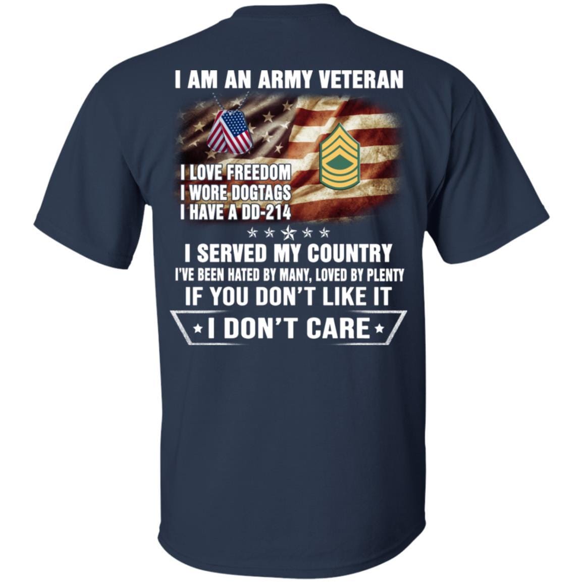 T-Shirt "I Am An Army Veteran" E-8 Master Sergeant(MSG)Rank On Back-TShirt-Army-Veterans Nation