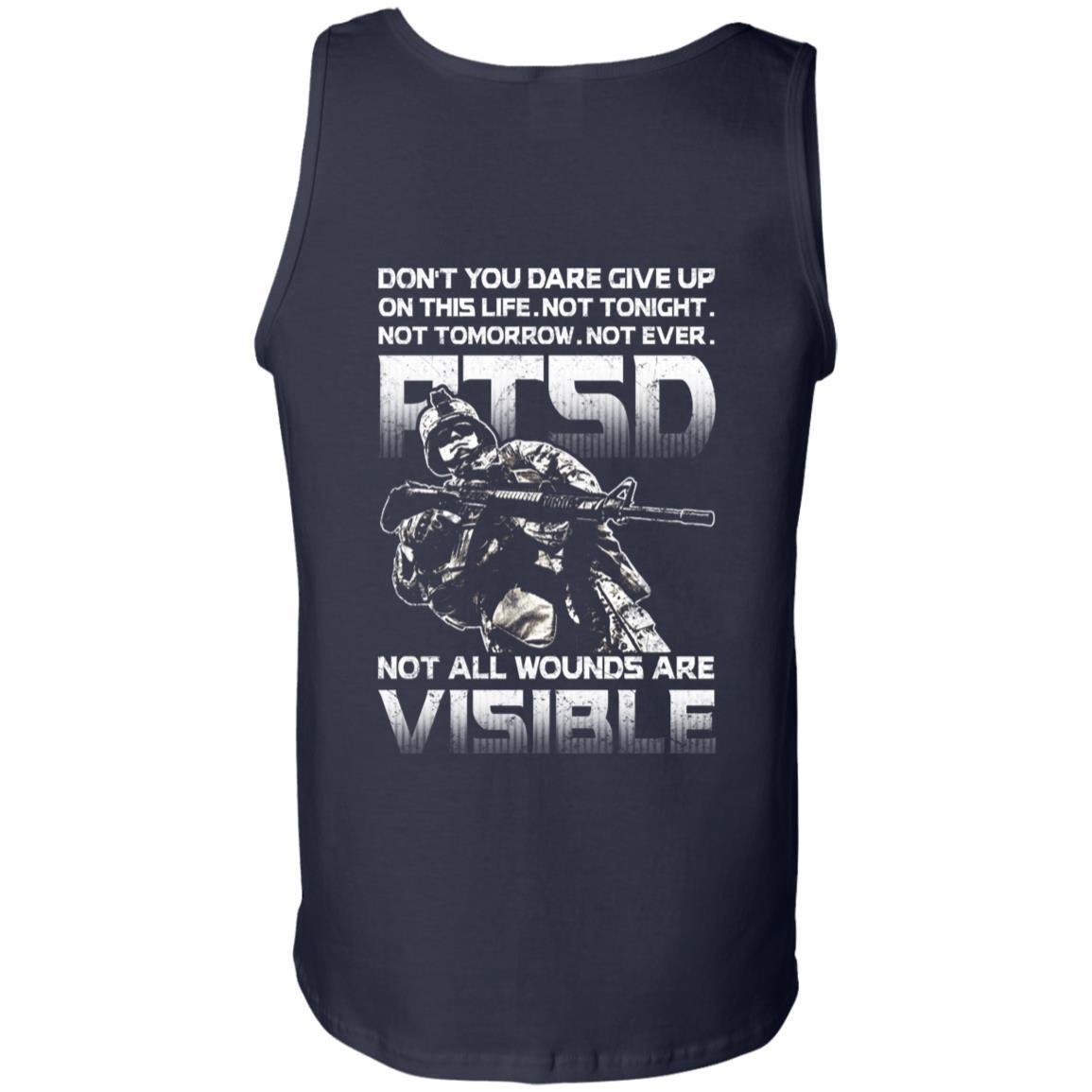 Military T-Shirt "Don't You Dare Give Up - PTSD Men" On Back-TShirt-General-Veterans Nation
