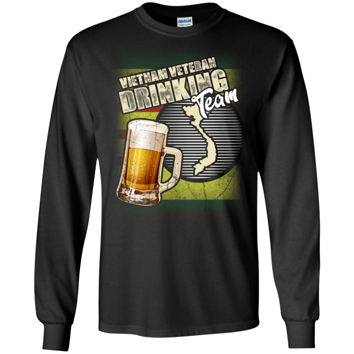 Military T-Shirt "Vietnam Veteran Drinking Beer Team" Front-TShirt-General-Veterans Nation