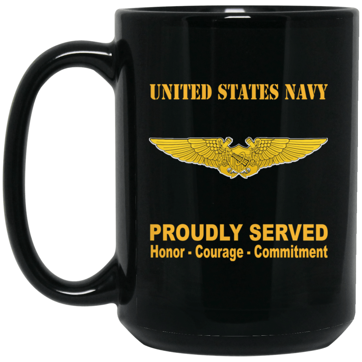 US Navy Naval Astronaut Naval Flight Officer Badge 11 oz - 15 oz Black Mug-Mug-Navy-Badge-Veterans Nation
