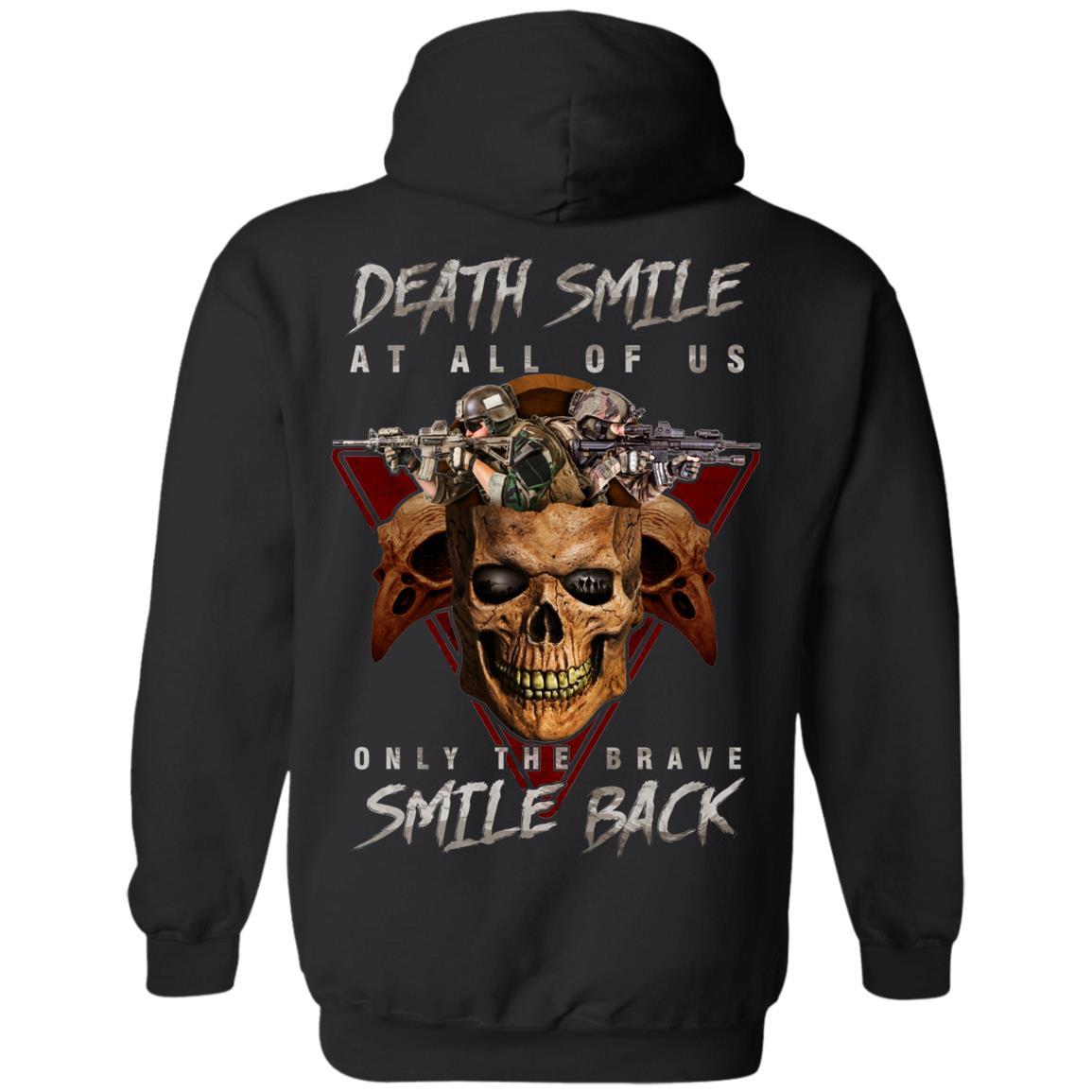 Military T-Shirt "Death Smile At All Of Us Only The Brave Smile Back" Men Back s-TShirt-General-Veterans Nation