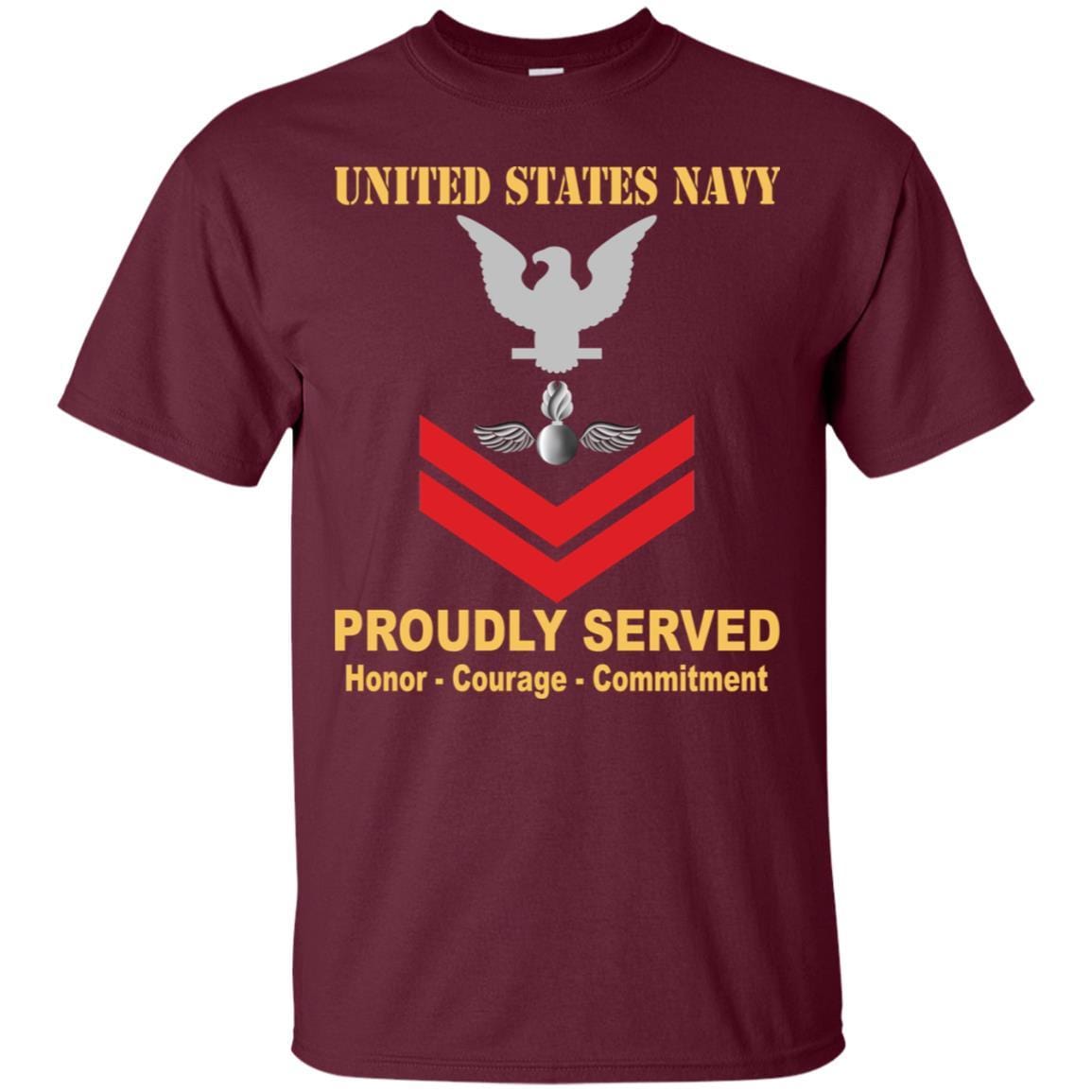 Navy Aviation Ordnanceman Navy AO E-5 Rating Badges Proudly Served T-Shirt For Men On Front-TShirt-Navy-Veterans Nation
